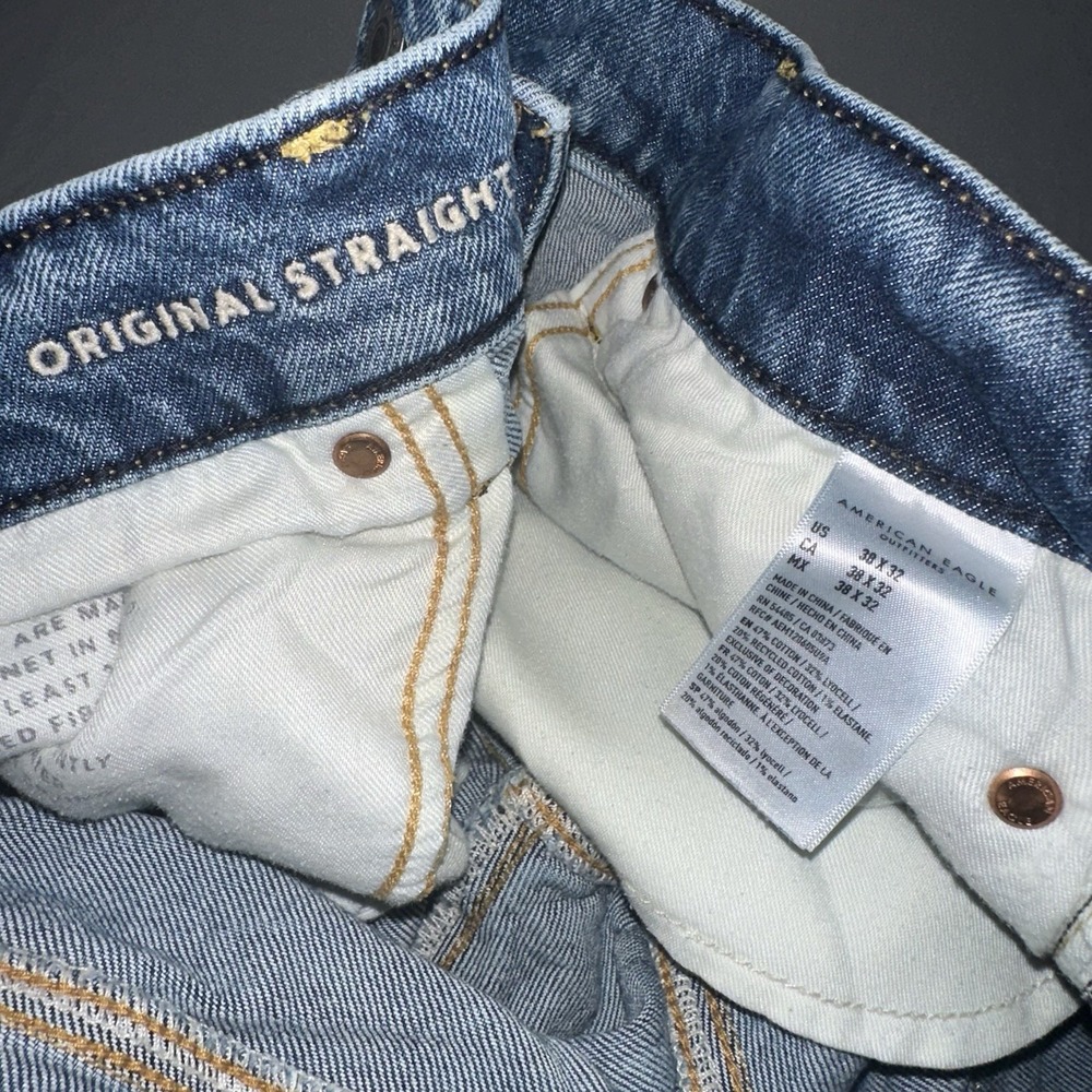 American Eagle Jeans Straight Blue Distressed Stretch Men's (Fits 38x29) - Picture 9 of 9